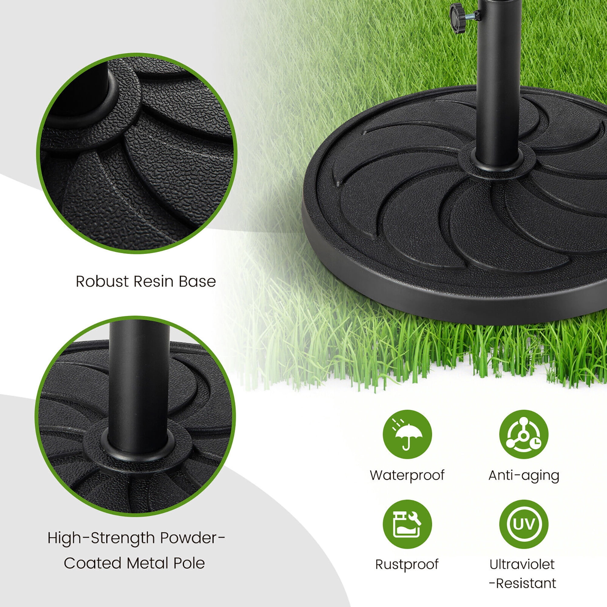 Gymax 40 lbs Patio Round Umbrella Weighted Base Heavy-Duty Table Market Stand Outdoor