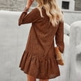 thumbnail image 4 of Vestido estampado con cuello en V para mujer, vestido suelto informal elegante con botones de manga larga acampanada para citas en fiestas en la playa, marrón L, 4 of 6