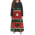 thumbnail image 3 of Vestido de manga larga con cuello redondo para niña, estampado navideño, manga larga, cuello redondo, bolsillos, falda larga informal para adultos, vestido de poliéster para niña., 3 of 5