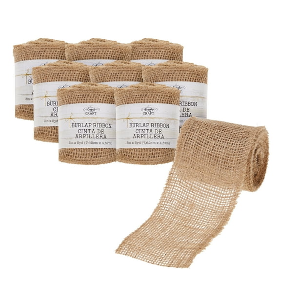 Love, Laugh, Craft Natural Jute Burlap Roll, Finished Edges, 3"W x 5-Yards, 9-Pack