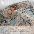 thumbnail image 4 of Boho Bedding Duvet Cover Set Queen Size 4 Pieces Vintage Medallion Damask Floral Abstract Middle Ages Bedding Set with Zipper Closure, 1 Comforter Cover 90x92 Inches 1 Flat Sheet & 2 Pillow Cases, 4 of 7