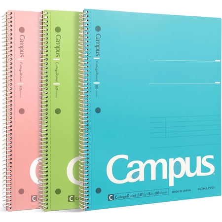 Spiral Notebooks, 3 Pack 10-1/2" x 8" Lined Notebook College Ruled | Campus Subject Notebooks, 80 Sheets, 3 Holes School Japanese Ring Journal for Work Study Note Taking, Pink Blue Green