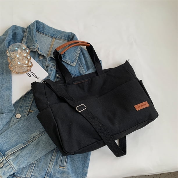 Bolsa Bolsos de hombro vintage de mano grande de lona simple para mujer (negro) Likrtyny Para Estrenar