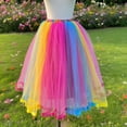 thumbnail image 4 of oqasdz Skirts for Women High Waisted Colorful Layered Mesh Asymmetrical Heam Design Casual Flowy A Line Elastic Waistband Party Wear, 4 of 4