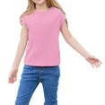thumbnail image 4 of Cap Sleeve Summer Kids Solid Color Casual Shirt Girls Children Crewneck Simple Shirt Tops for 5-14 Years, 4 of 4