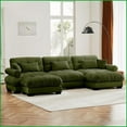 thumbnail image 4 of Modern 3-Seat Modular Sectional Sofa with Ottomans - Vintage Velvet Convertible Couch for Living Room, Olive Green, 4 of 14