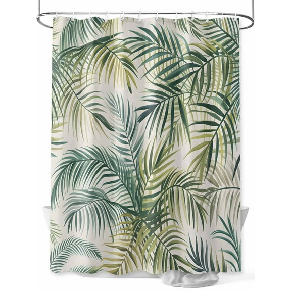 Shower Curtain Green Palm Leaves Bathroom Curtains with Hooks, Waterproof Fabric Tropical Leaf Plant Bath Shower Curtains Set for Bathroom Bathtubs Decor 36x72 Inch