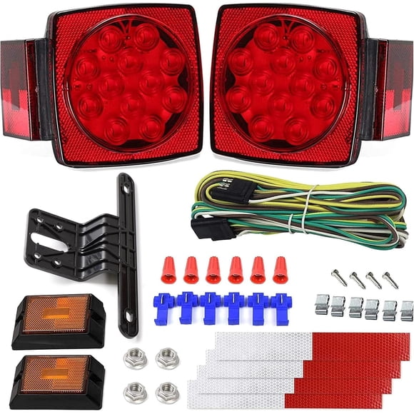Partsam Trailer Light Kit - 2x 12V Submersible Square Lights, 1x ID Light Bar, 4 Amber + 2 Red Side Markers