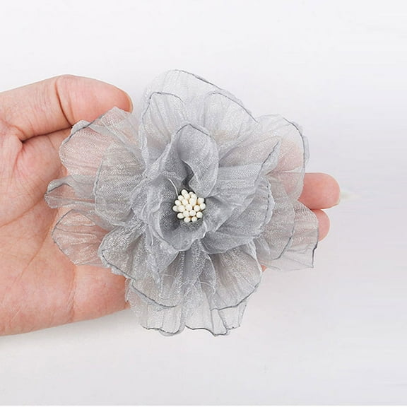 XmhyTop-A 10 Pcs Organza Ribbon Flowers,3.54" Transparent Yarn Flowers with Core for DIY Craft Appliques Cloth Hat Wedding Party Decoration-Grey