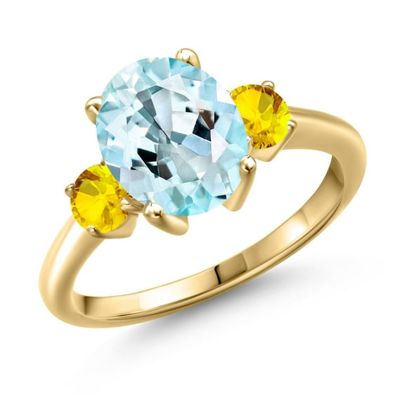 Gem Stone King 3.72 Ct Oval Sky Blue Topaz Yellow Sapphire 18K Yellow Gold Plated Silver Ring (Size 8)
