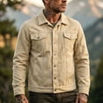 thumbnail image 2 of LODIENY Men Denim Trucker Jacket Button Down Collared Long Sleeve Classic Fit Jean Coats Western Style Cowboy Jackets Khaki XXL, 2 of 6