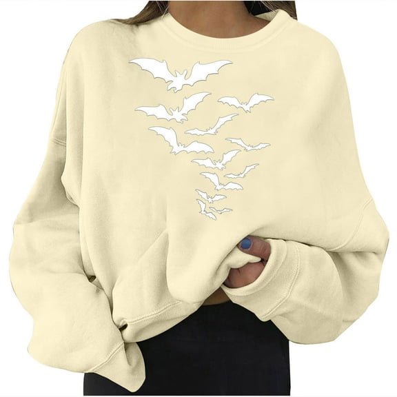 Fesfesfes Halloween Sweatshirt for Women's Casual Long Sleeve Printed Ladies Sweatshirts Tops