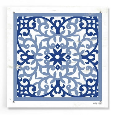 Epic Art 'Blue Tile V' by Cindy Jacobs, Acrylic Glass Wall Art, 24"x24"