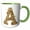 Green/White, variant on 3drose, Elegant Image of Gold Victorian Ornate Monogram Initial A, 15oz Mug