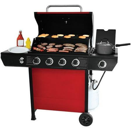 UniFlame 4-Burner Propane Grill with Side Burner, Red Sedona