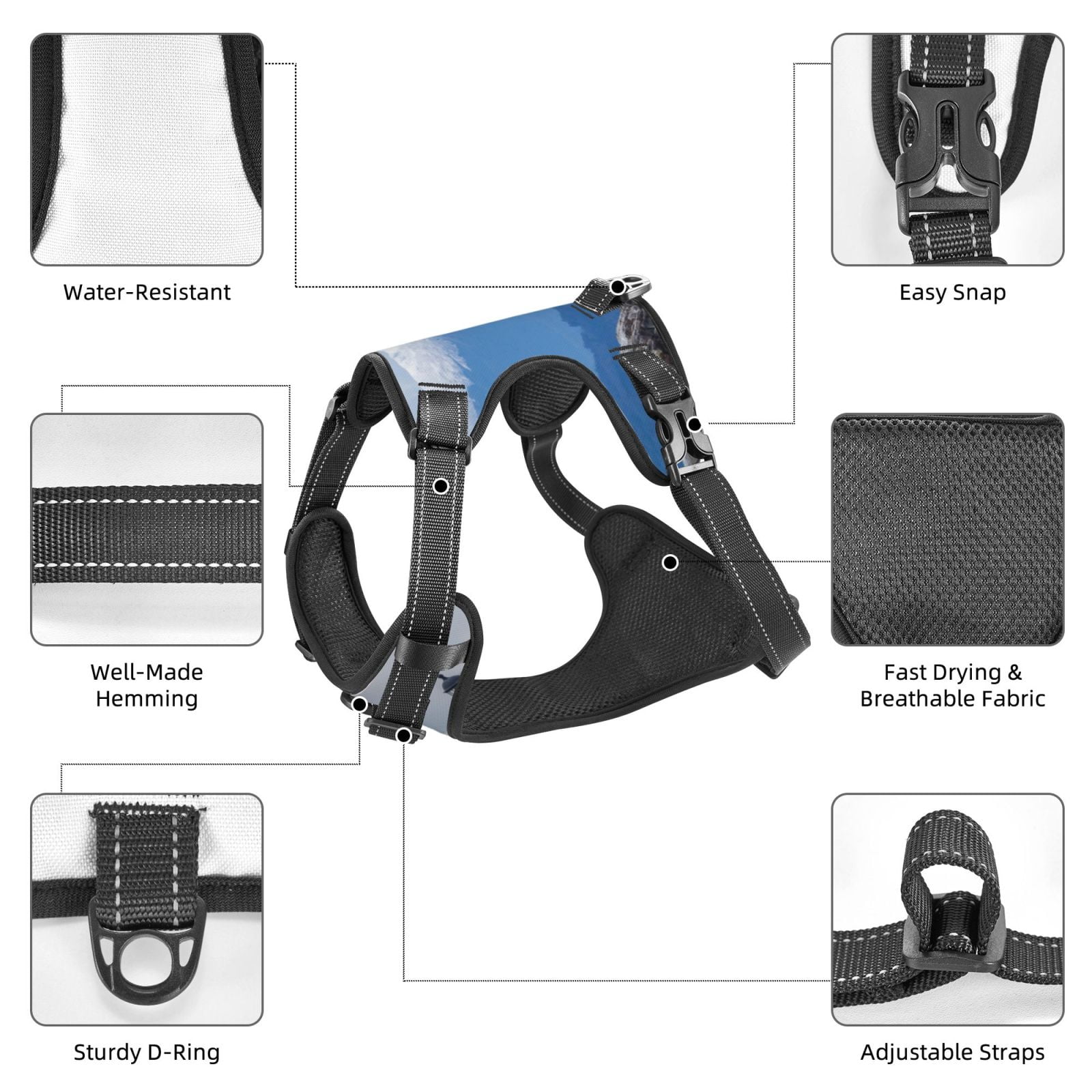 Vsdgher Lighthouse On The Waters Pattern Dog Harness,No Pull Pet Harness with Soft Padded Handle,Adjustable Reflective Vest with 2 Buckles,4 Slide Buckles,S-XL