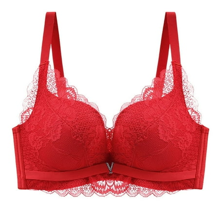 MIASHUI Bras Women s Lace Wireless Bra for Small Chest Comfortable Gathered Breathable Adjustable Seamless Underwire Lingerie Bras for Women Red