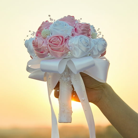 Royal Bridal Wedding Bouquet Round Holding Bouquet Throw Toss Artificial Rose Flower Bunch for Bride Bridesmaid Wedding Quinceanera