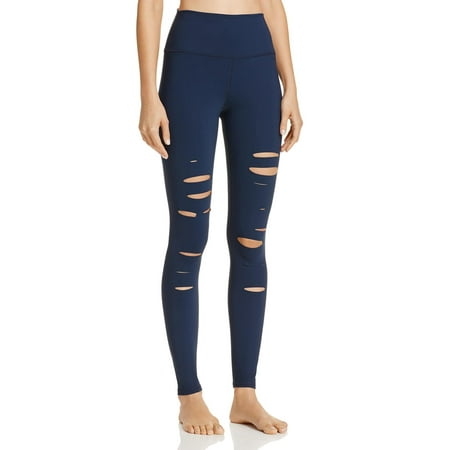 Alo Yoga Womens Warrior High Waist Cut-Out Leggings Navy M