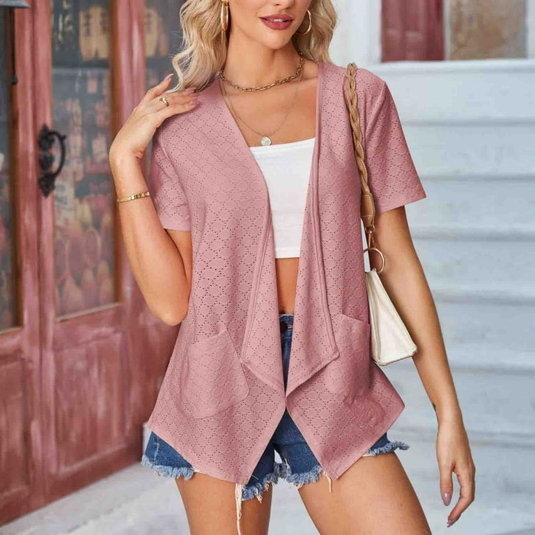Short Sleeve Cardigans for Women Open Front Longline Dressy Tops