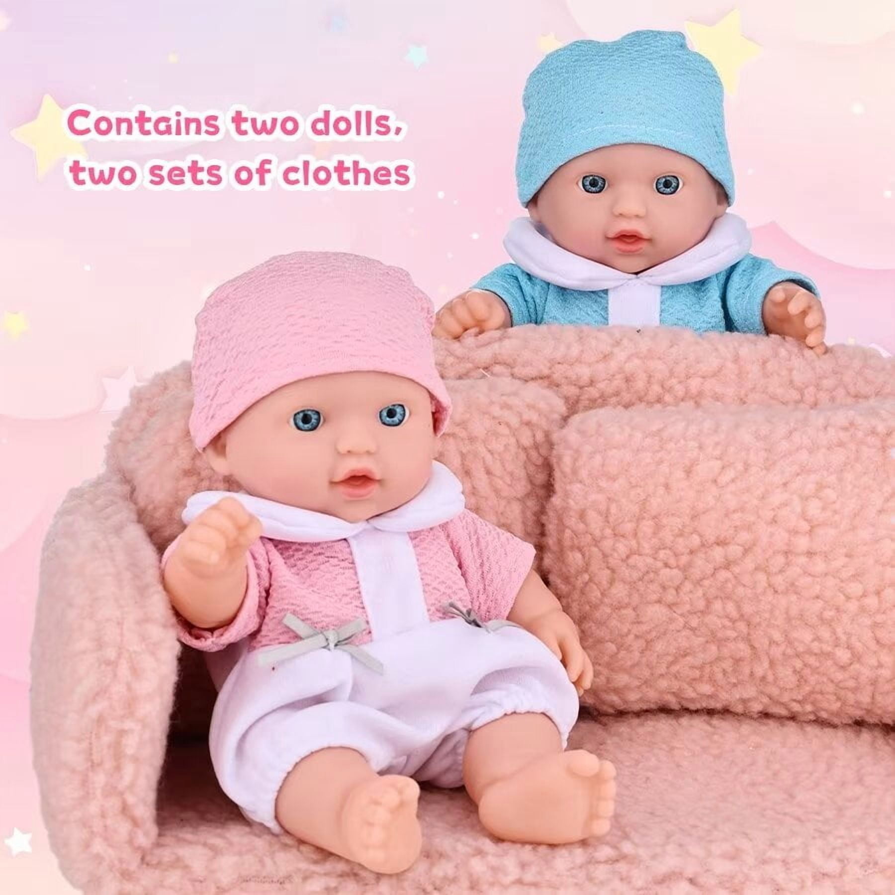 AlevRam 8 Inch Twin Baby Dolls,2 Pcs 8" Reborn Baby Doll with Plush Bodysuit Twin Baby Dolls for Girls 3+
