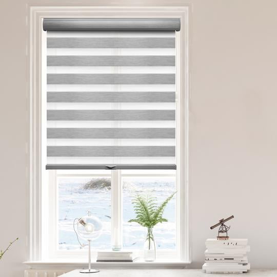 Lumi Light Filtering Cord-Free Zebra Blinds Fabric Roller Grey, 23