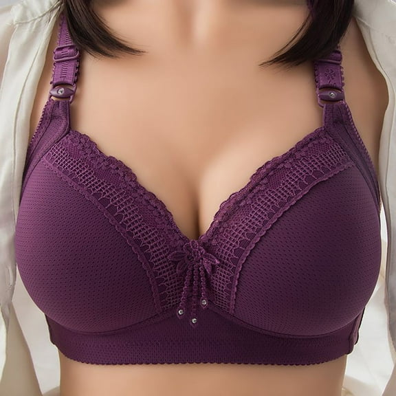 Npasoilc Plus Size Lace Embroidered Bras for Women Wireless Push-Up Breathable Comfortable Solid Color Glossy Full Coverage Daily Wear Underwire-Free Lingerie
