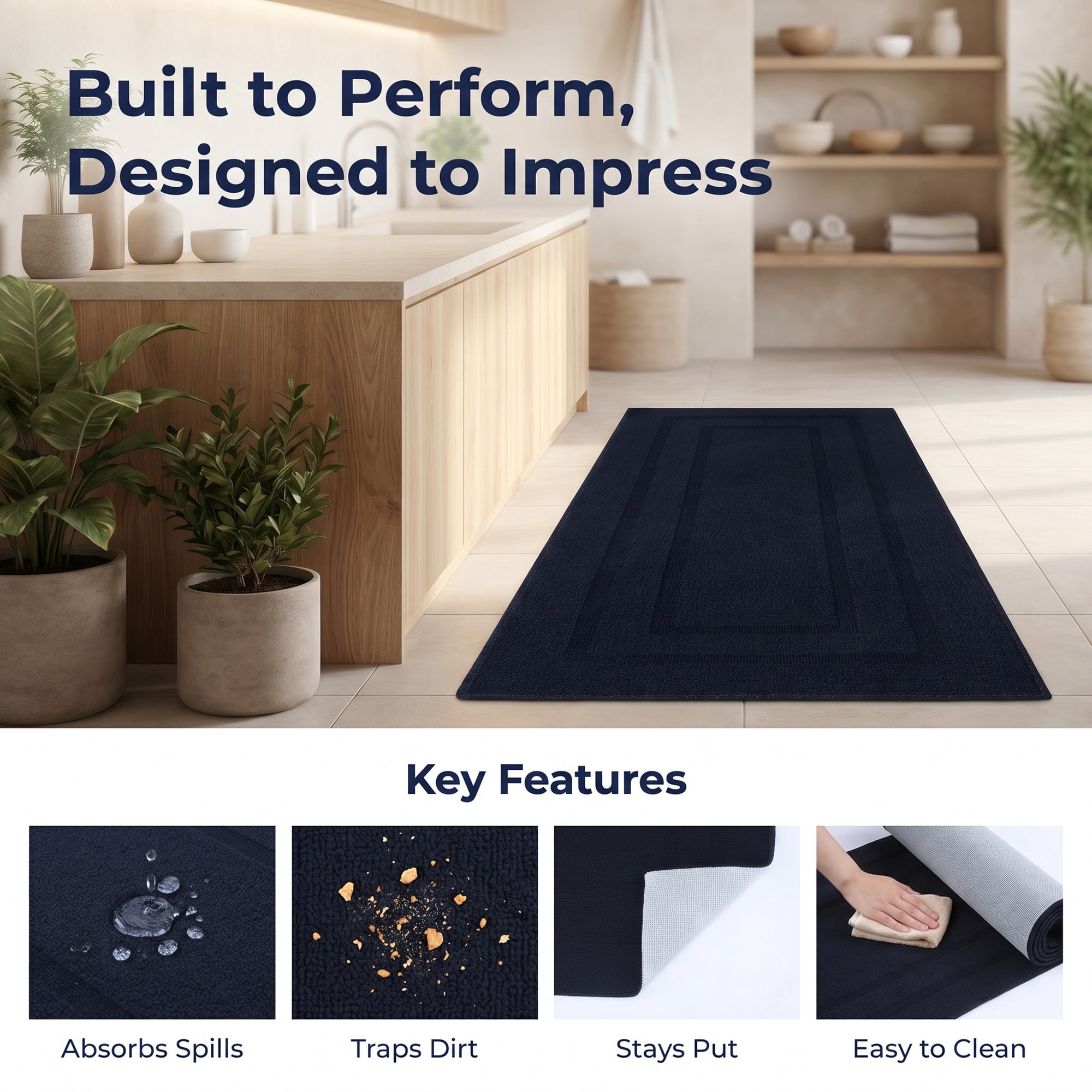 Unique Bargains Geometric Resistant Polypropylene Non Slip Waterproof Mat Black 47" x 20"
