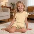 thumbnail image 7 of OGLCCG Girls 2 Piece Outfits Summer Ruffle Short Sleeve T-Shirts and Shorts Sets Ice Silk Sport Suits 1-10 Years, 7 of 7