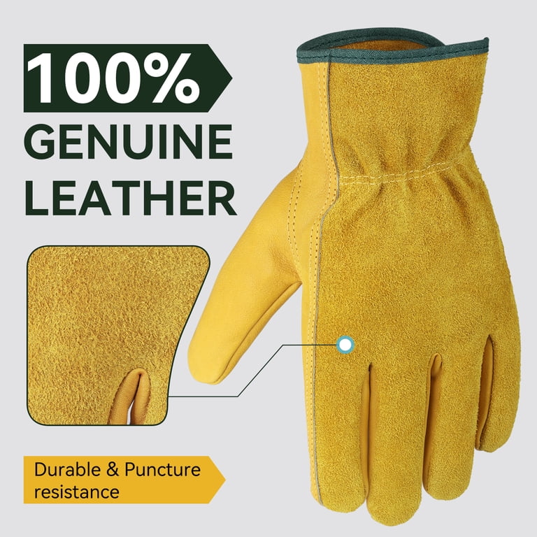Ozero Leather Work Gloves, Durable Cowhide, Medium to XL Sizes