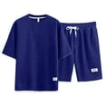 thumbnail image 4 of Tiweut Men's Short Sets Summer Loose Fit Short Sleeve Crew Neck Tees and Shorts Two Piece Sports Set Suit for Man Navy,M, 4 of 4