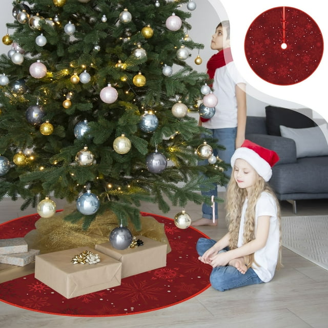 Jpxdew 35 Inch Christmas Tree Skirt for Tree Base Decor,Red Snowflake Design,Cloth Material,Multi Purpose