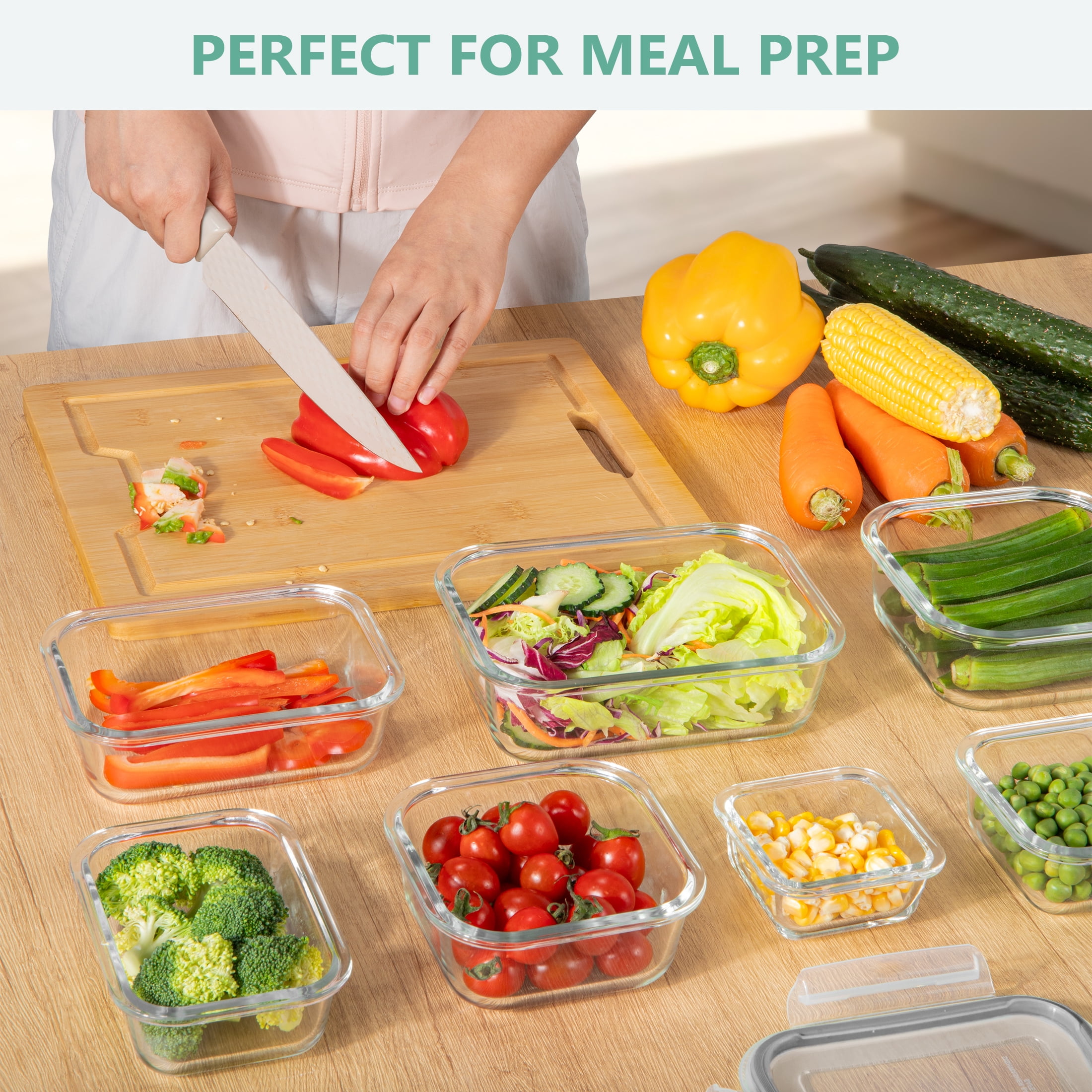 GPED 8 Pack Glass Meal Prep Containers, Food Storage Containers with Lids, Glass Lunch Boxes, Airtight Bento Boxes, for Microwave, Oven, Freezer and Dishwasher Safe, Gray