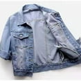 thumbnail image 4 of Fartey Plus Size Jean Jacket for Women Trendy Casual 3/4 Sleeve Short Denim Jacket Basic Lapel Button Down Cropped Coat with Pockets 2024, 4 of 5