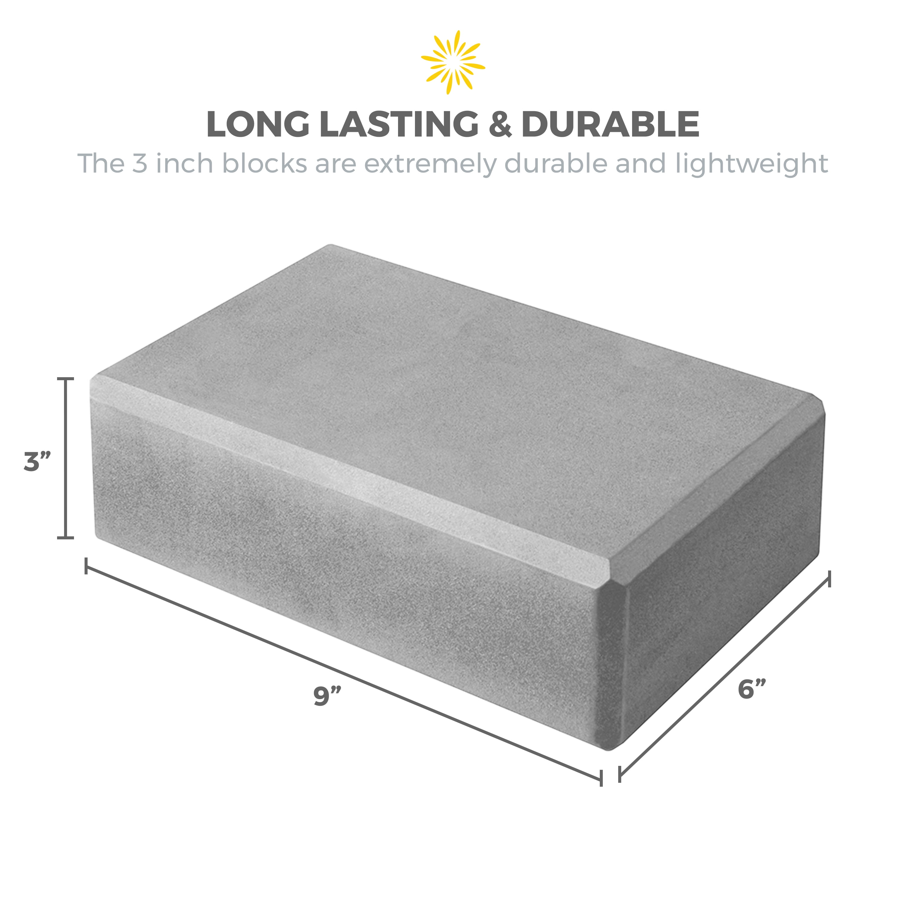 Sunshine Yoga 3" Yoga Block, 10 Pack Bulk EVA Foam Yoga Blocks, Firm and Supportive Yoga Brick, Balance Foam for Stretching, Pilates, and Workout, 3" x 6" x 9", Cool Gray