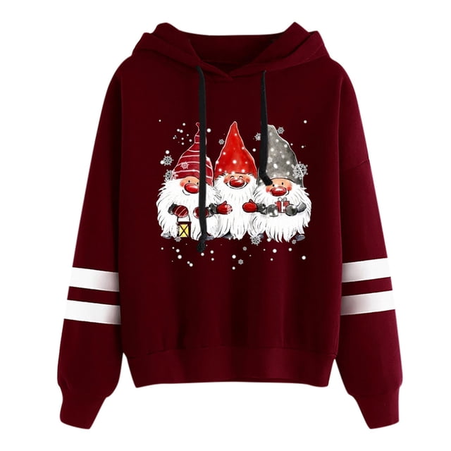 Sweat à Capuche d'Hiver pour Femmes Mode Pull de Noël Imprimé Xmas Col Rond Cardigan Mi-Long Blouse Ample