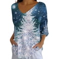 thumbnail image 2 of Endives Women's Christmas Shirt V Neck Shirt Snowflake Printed 3/4 Sleeve T Shirt, 2 of 6