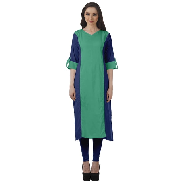Moomaya Vêtements Ethniques pour Femmes Kurta Punjabi Longue Droite pour Femmes Robe Indienne Décontractée
