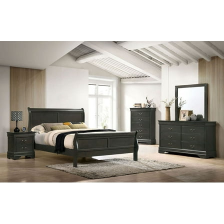 Transitonal Style Gray Solid wood 4pc Bedroom Set Twin Size Bed Dresser Mirror Nightstand Bedroom Furniture