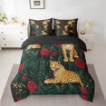 thumbnail image 2 of Leopard Full Bedding Sets, Roses Romantic Animals Comforter Set, Wildlife Safari Valentine Soft Bedding (Comforter+Fitted+Flat Sheet+2 Pillowcases+2 Throw Pillow Covers) 7 Pieces Bed Set, 2 of 5
