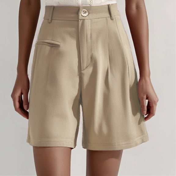 HOWPAY Baggy Shorts for Women Relaxed Fit Elastic High Waisted Bottoms Solid Color Casual Stretchy Summer Cycling Beach Vacation Clothes Beige L