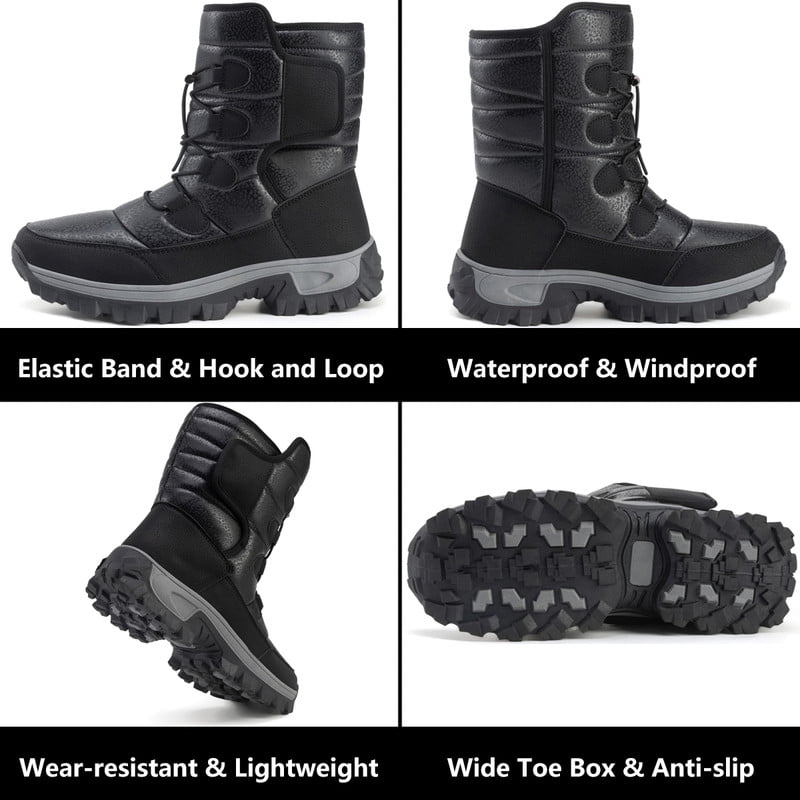 Stepedia Winter Boots Waterproof Warm Shoes Walking Hiking Booties Faux Fur Mid Calf Boots for Men, Black
