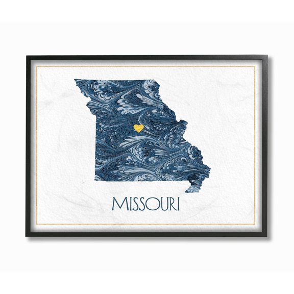 Stupell Missouri Minimal Blue Marbled Paper Silhouette Framed Art, 11 x 14, Design By Artist Daphne Polselli 16 x 20