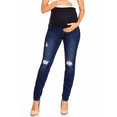 thumbnail image 2 of Women’s Maternity Skinny Jean Stretch Denim Pants with Full Panel Over Belly Waistband Slim Fit Light Ripped Dark Blue, 2 of 5