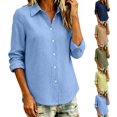 thumbnail image 6 of AKOEE Cotton Button Down Shirts for Women Long Sleeve Dressy Casual Lapel Blouses Plus Size Curved Hem Fall Tops (L, Green), 6 of 6