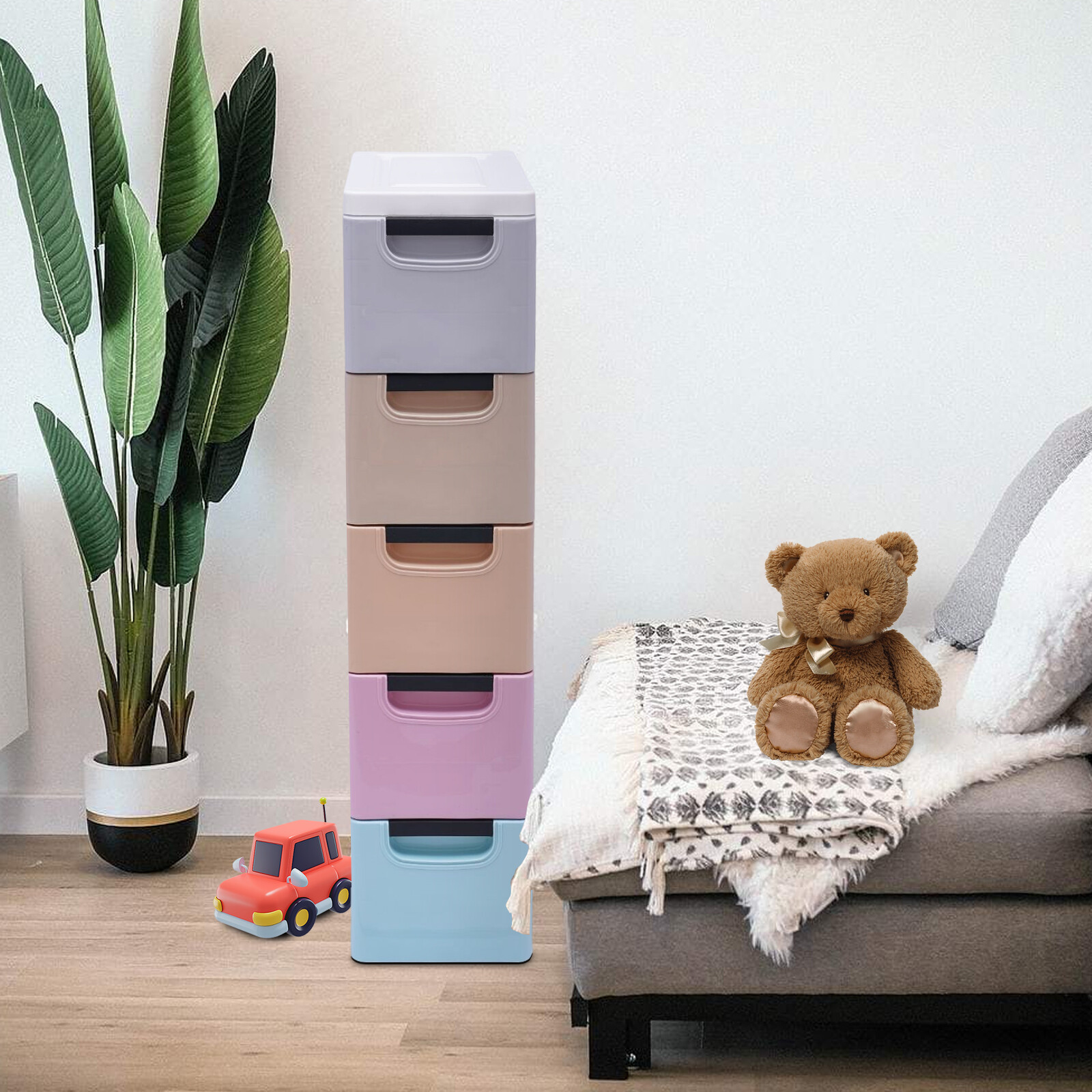 Plastic Clothes Storage Cabinet Closet Organizer Cupboard w/ 5 Drawers