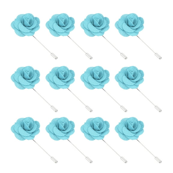 Uxcell Flower Boutonnieres Pin, Handmade Camellia Lapel Pin, Blue 12 Pcs