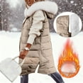 thumbnail image 2 of Dazajoo Long Coat Women with Detachable Hood Winter Sleeveless Puffer Vest Warm Thick Quilted Jacket with Pockets,Beige,XL, 2 of 10
