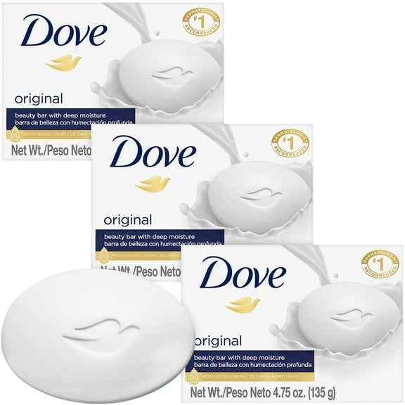 Dove Soap, Original Beauty Bar 3-Pack – 3-in-1 Moisturizing Face, Body & Hand Soap, 4.75 Oz Ea