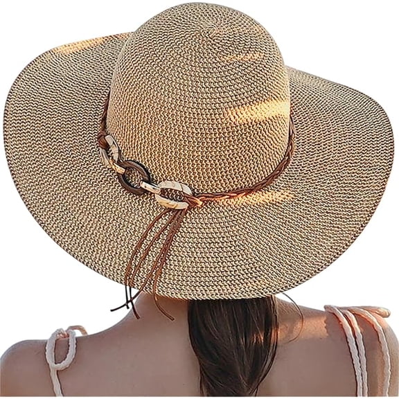 Beach Sun Hats for Women - Wide Brim Straw Womens Summer Hat with Wind Lanyard Roll Up, Foldable Beach Hat UV Protection